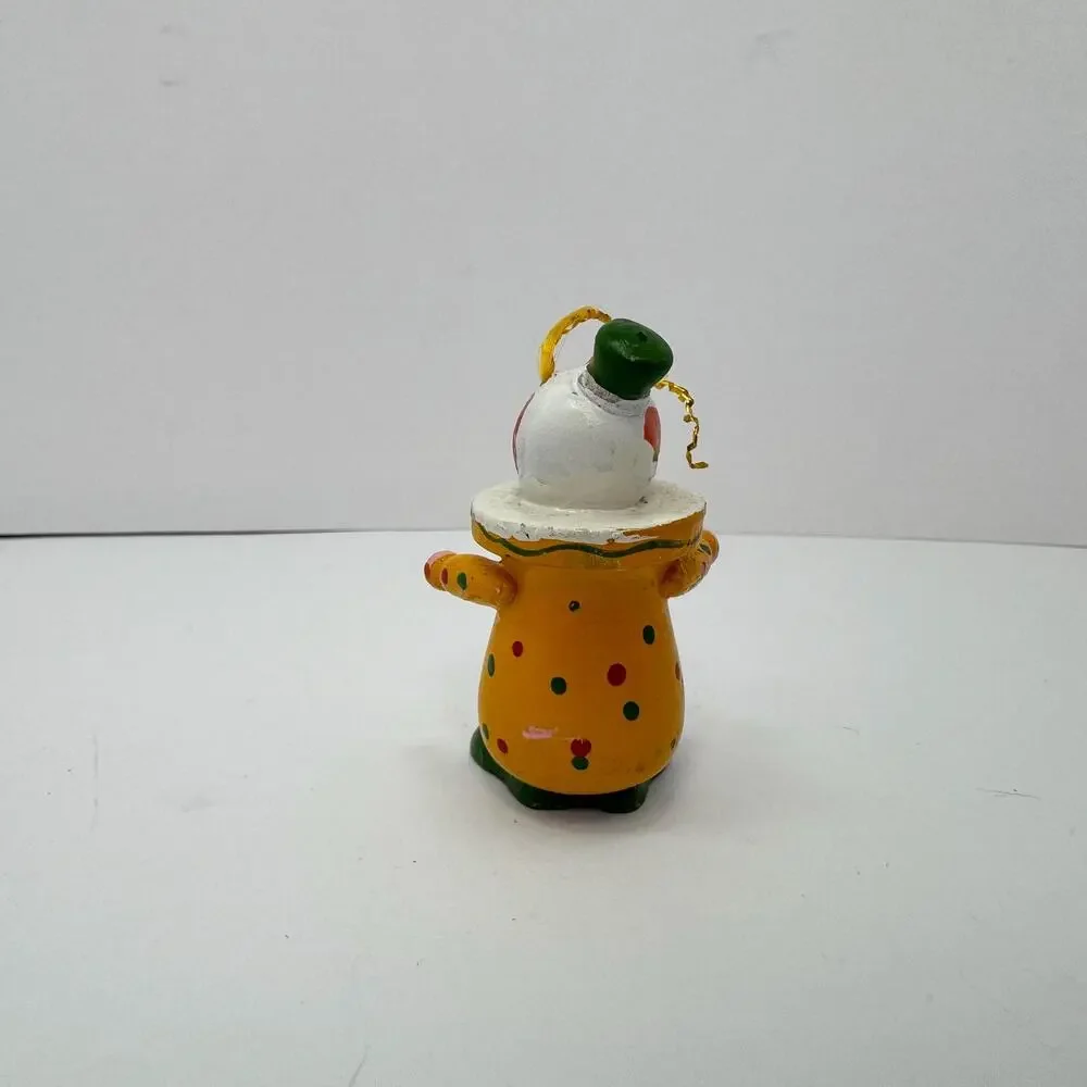 Vintage Hand Painted Yellow Smiling Clown Wooden Holiday Christmas Ornament